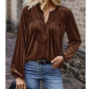 Classic Velvet Button Long Sleeve Top